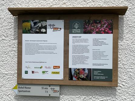 Infotafel Kraut und Blüten an der Wand